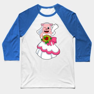 Pig with Wedding dress & Bunch of Flowers Baseball T-Shirt